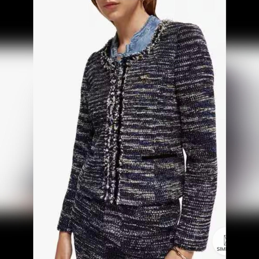 Mason Scott Depuis 1977 Tweed Fringe Trim Tailored Retro Classic Blazer Jacket